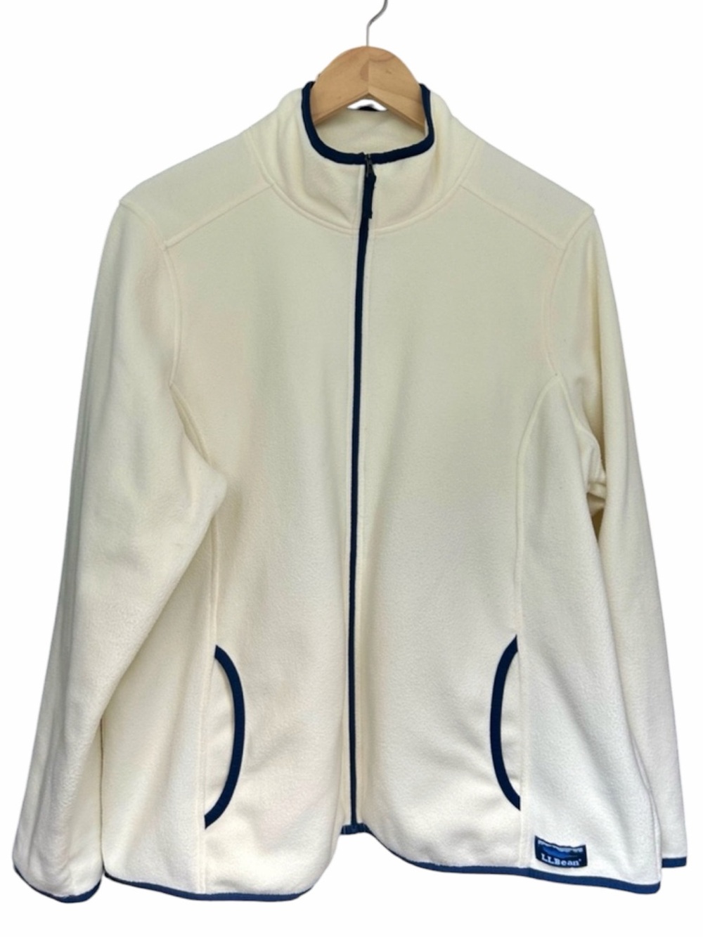 L.L. Bean Cream Navy Contrast Trim Full Zip Fleece Jacket Plus Size 1X